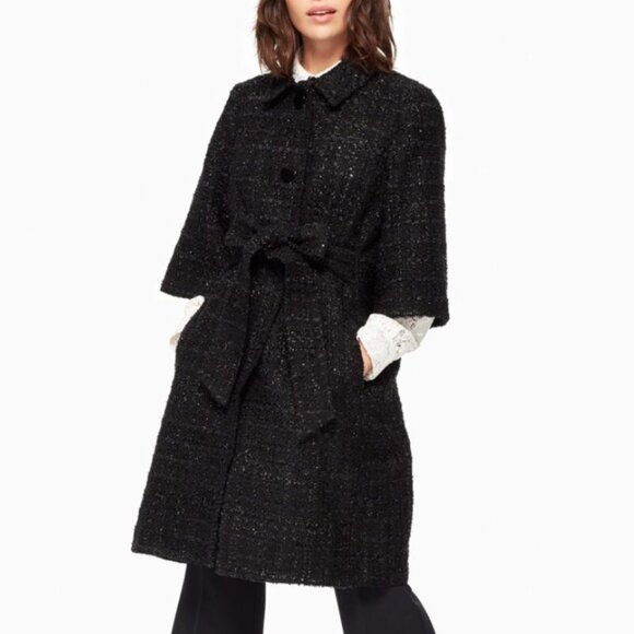 NWT Kate Spade Kimono Style Metallic Bouclette Tweed Belted Coat Jacket - Picture 1 of 13